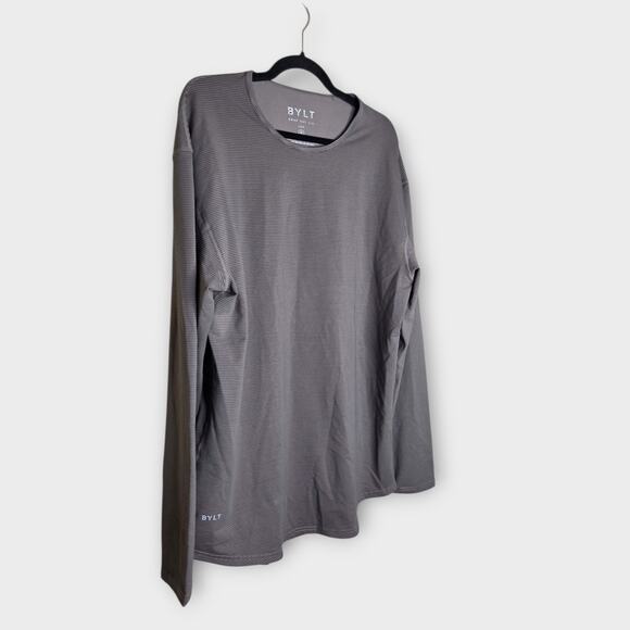 BYLT Mens Drop Cut Lux Stripe Long Sleeve Shirt Gray Green XL Casual - Picture 2 of 6